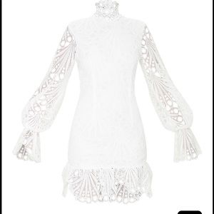 White high neck lace dress